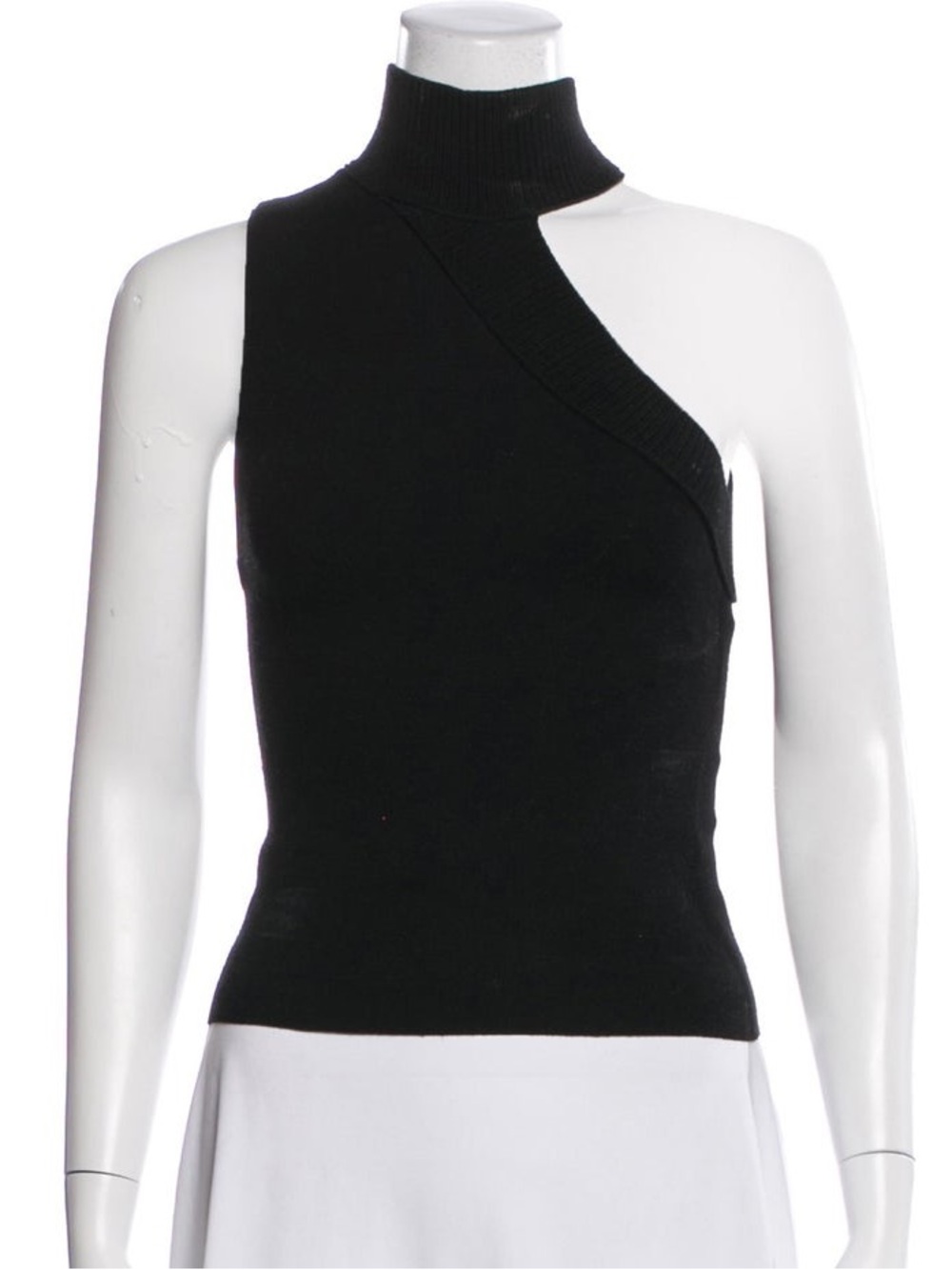 Alice + Olivia Black One-Shoulder Mock Neck Knit Top